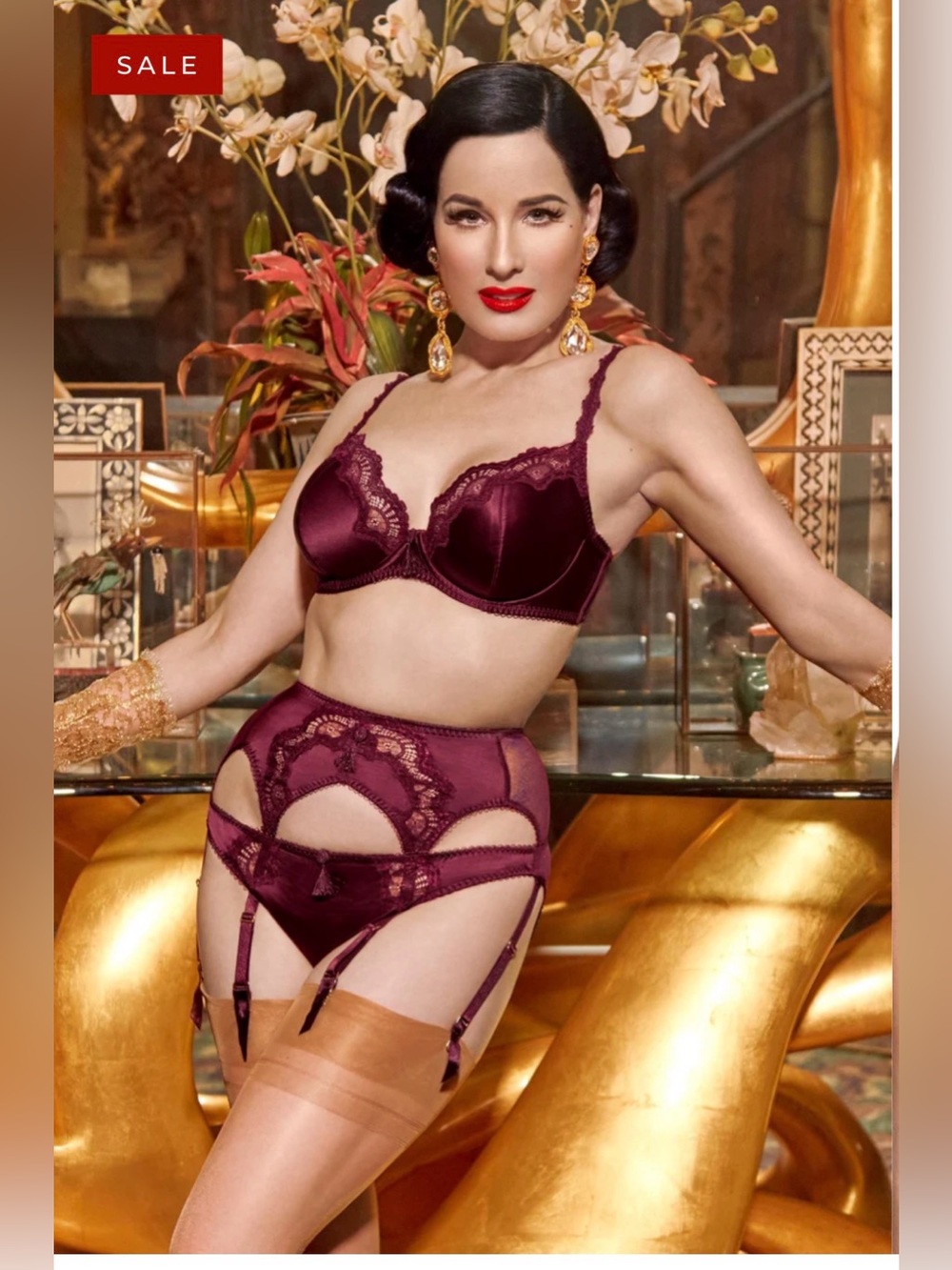 Dita Von Teese Starlift Balconette Bra Decadent Plum Satin Lace Size 34D / 70D N